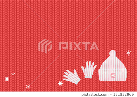 Knitted hat and knitted gloves, knitting knitting background illustration 131832969