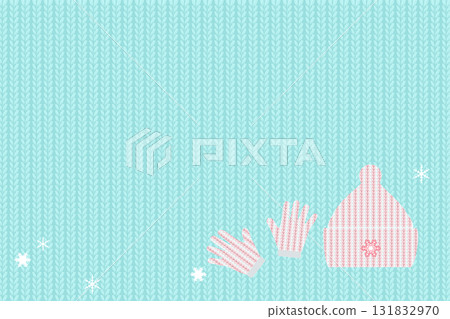 Knitted hat and knitted gloves, knitting knitting background illustration Knitted hat and knitted gloves, knitting knitting background illustration 131832970