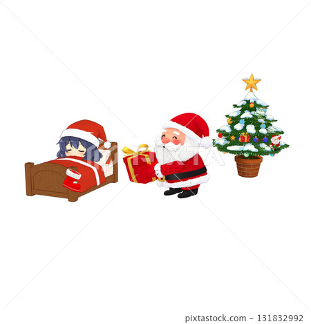 Illustration of Santa delivering presents on Christmas Eve 131832992
