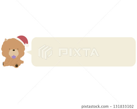 Smiling Chow Chow wearing a Santa hat. With speech bubble. 131833102