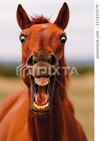 Horse making a funny face 131833579