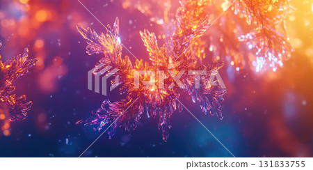 Glowing Ice Crystals Forming Unique Patterns on a Window Creating a Frosted and Magical Background 131833755