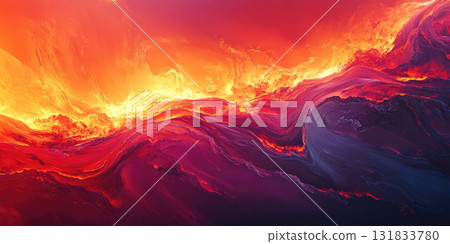 Glowing Lava Flow with Deep Red and Orange Highlights Creating a Fiery and Intense Background 131833780