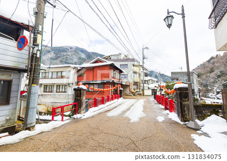 Yubara Onsen town dressed in winter clothes 131834075