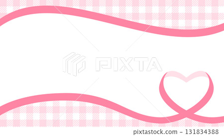 Heart-shaped ribbon decorative frame, gingham check background Heart-shaped ribbon decorative frame, gingham check background 131834388