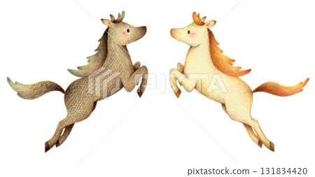 跳躍的白馬和黑馬,手繪色鉛筆畫 跳躍的白馬和黑馬,手繪色鉛筆畫 131834420