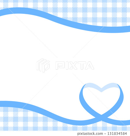 Heart-shaped ribbon decorative frame, gingham check background, square size Heart-shaped ribbon decorative frame, gingham check background, square size 131834584