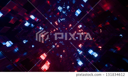 Gateway To The Future Of Digital Information, A glowing digital gateway rises with streams of data and holographic screens, perfect for a futuristic tech illustration. 131834612