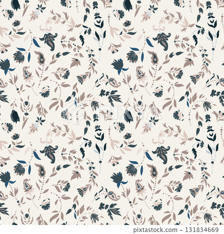 Cream Beige Painterly Floral Field 131834669
