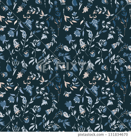 Midnight Blue Painterly Floral Field 131834670