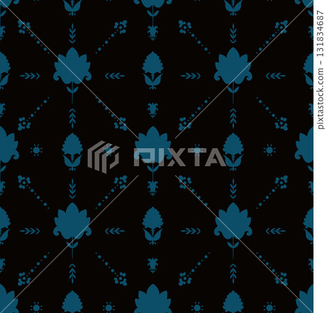 Midnight Teal Folk Floral Motif Midnight Teal Folk Floral Motif 131834687