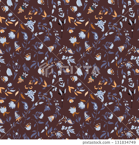 Chocolate Blue Folk Floral Garden Chocolate Blue Folk Floral Garden 131834749