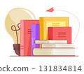 Stack of Books with Big Idea Light Bulb for Education, Learning and Creative Thinking Concept Illustration Clip Art 131834814