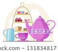Traditional English Afternoon Tea Set for Tea Break Drinking Concept Illustration 131834817