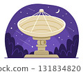 Satellite Dish Placed Outdoors at Night for Aerial Telecommunication Technology, Science Concept Illustration Clip Art 131834820