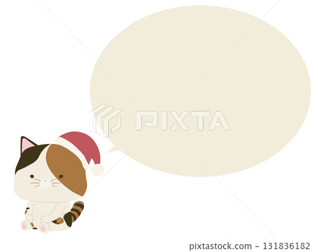 Calico cat wearing a Santa hat. With speech bubble 131836182