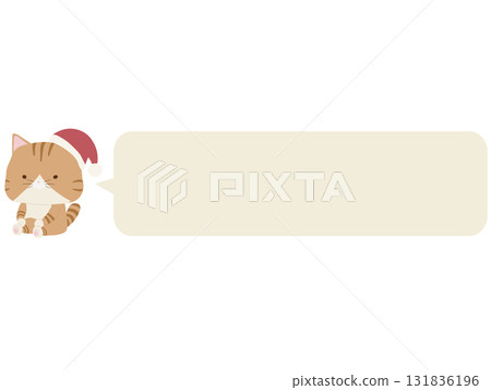 Brown tabby cat wearing a Santa hat. With speech bubble. 131836196