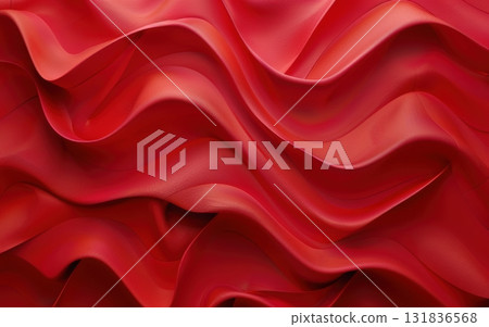 Red fabric with a luxurious, wavy, and textured surface creates an abstract background 131836568