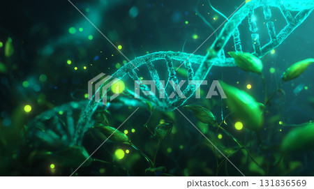 Fusion of nature and science | Image of biotechnology woven by plants and DNA 131836569