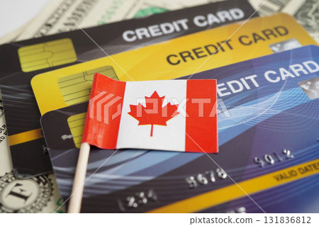Canada flag on credit card, finance economy trading shopping online business. Canada flag on credit card, finance economy trading shopping online business. 131836812