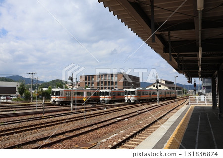 A train on the R Takayama Main Line parked on the storage track at Takayama Station A train on the R Takayama Main Line parked on the storage track at Takayama Station 131836874