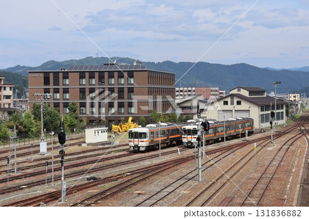 A train on the R Takayama Main Line parked on the storage track at Takayama Station 131836882