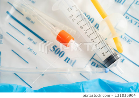 Foley catheter and urine drainage bag collect urine for disability or patient in hospital. Foley catheter and urine drainage bag collect urine for disability or patient in hospital. 131836904