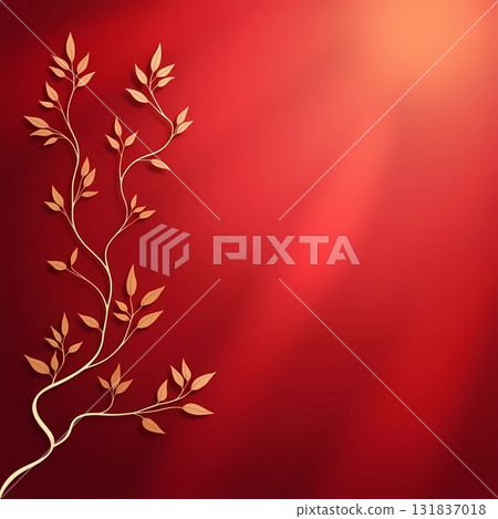 Elegant abstract background with smooth red gradient tones, soft flowing vine lines and minimal leaves, delicate lighting, modern and stylish digital design, perfect for wallpapers or invitations. 131837018