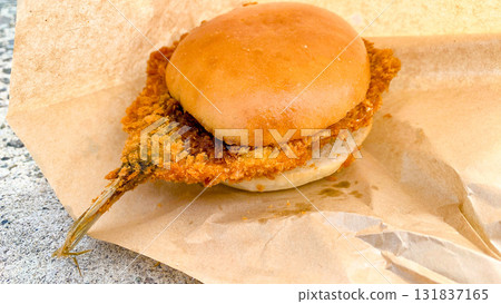 Fried horse mackerel burger from Hidamari, Yamaguchi Prefecture 131837165