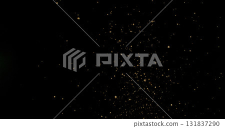 Detailed wave of airborne clay dust swirling in chaotic motion, captured in freeze  motion. Dramatic natural explosion of earthy particles on black background. 131837290