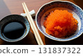 Flying Fish Roe Served with Soy Sauce and Chopsticks 131837322
