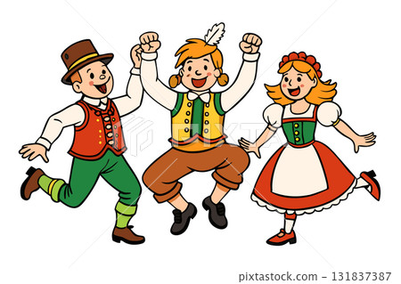 Folk country dance. Funny amusing people dancing polka Folk country dance. Funny amusing people dancing polka 131837387