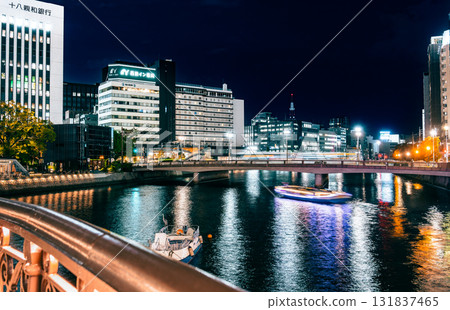Naka River at night as seen from Fukuhaku Deai Bridge in Fukuoka 131837465