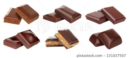 Set of sweet chocolate cubes isolated on transparent background 131837507