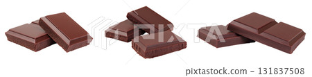 Set of sweet chocolate cubes isolated on transparent background Set of sweet chocolate cubes isolated on transparent background 131837508