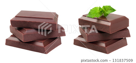 Set of sweet chocolate cubes isolated on transparent background Set of sweet chocolate cubes isolated on transparent background 131837509