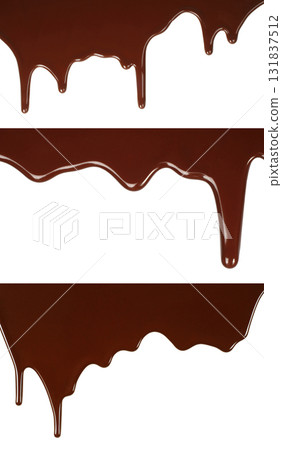Set of wide chocolate drips, isolated on transparent background Set of wide chocolate drips, isolated on transparent background 131837512