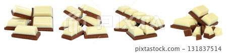 Set of sweet white chocolate cubes isolated on transparent background 131837514