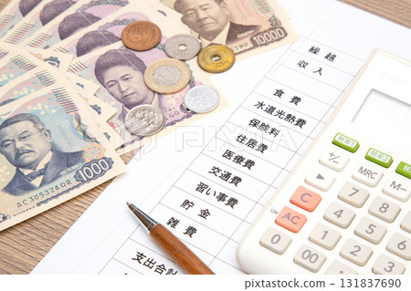 Household finances (household ledger, cash, calculator) 131837690