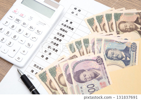 Household finances (household ledger, cash, calculator) 131837691