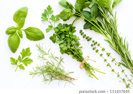 Various herbal spices for cooking,medicines,tinctures,drinks on white 131837695