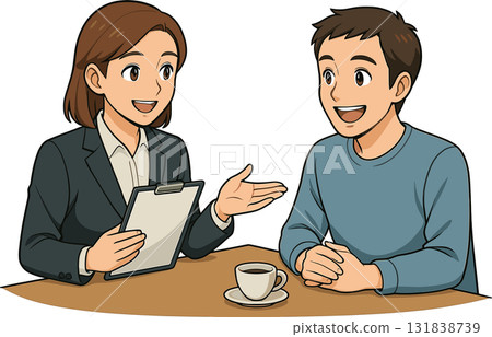 Illustration of a man and woman having a business conversation Illustration of a man and woman having a business conversation 131838739