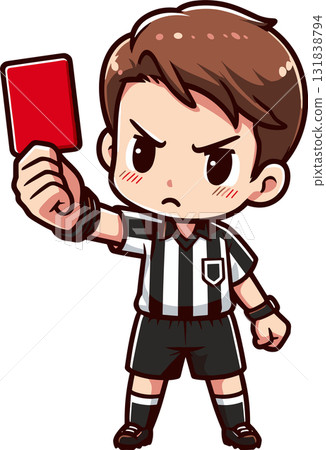 Illustration of a referee issuing a red card 131838794