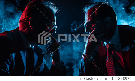 衝突商人的輪廓和煙霧效果 131838975