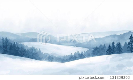 以珍貴的藍白色彩呈現的水彩雪景 131839203