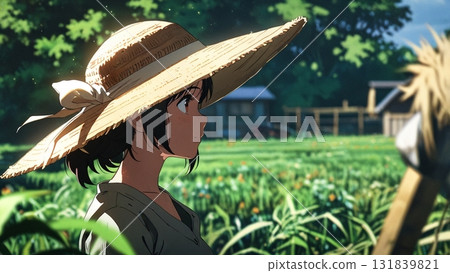 戴著草帽在農場工作的婦女 戴著草帽在農場工作的婦女 131839821