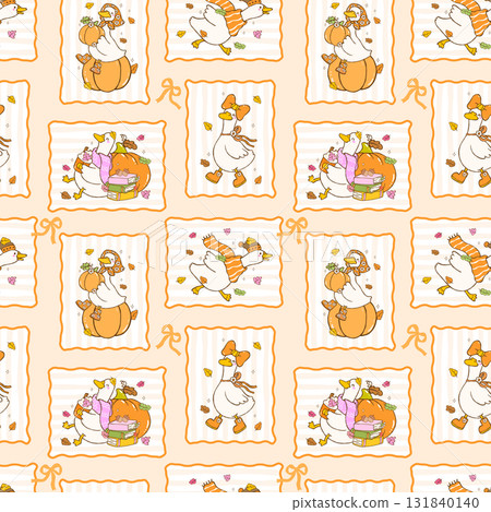 Preppy Autumn Silly Goose Cottagecore Frame Seamless Pattern Girly Fall Repeat Background Preppy Autumn Silly Goose Cottagecore Frame Seamless Pattern Girly Fall Repeat Background 131840140