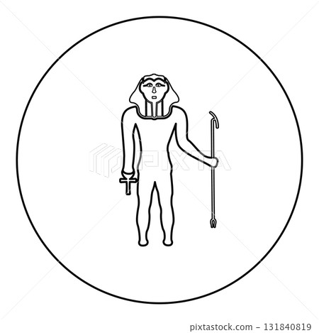 Pharaoh Egypt Tutankhamen King Tut icon in circle round black color vector illustration image outline contour line thin style 131840819