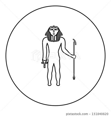 Egypt pharaoh Tutankhamen King Tut icon in circle round black color vector illustration image outline contour line thin style 131840820