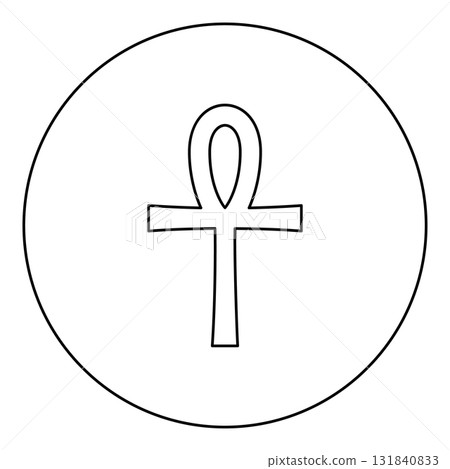 Coptic cross Ankh ancient Egyptian religious symbol icon in circle round black color vector illustration image outline contour line thin style Coptic cross Ankh ancient Egyptian religious symbol icon in circle round black color vector illustration image outline contour line thin style 131840833